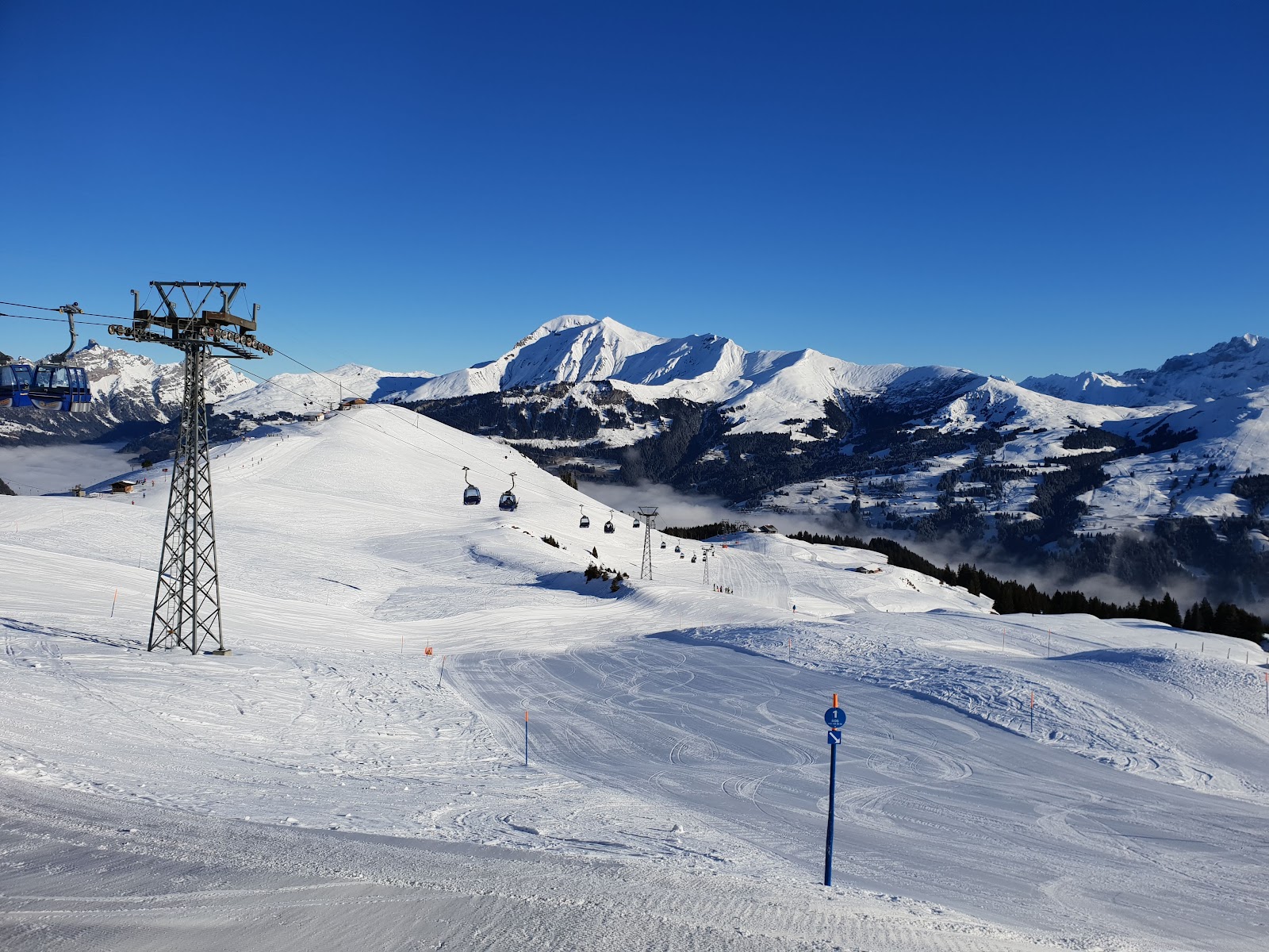 Sunny well groomed pistes above the village of Adelboden