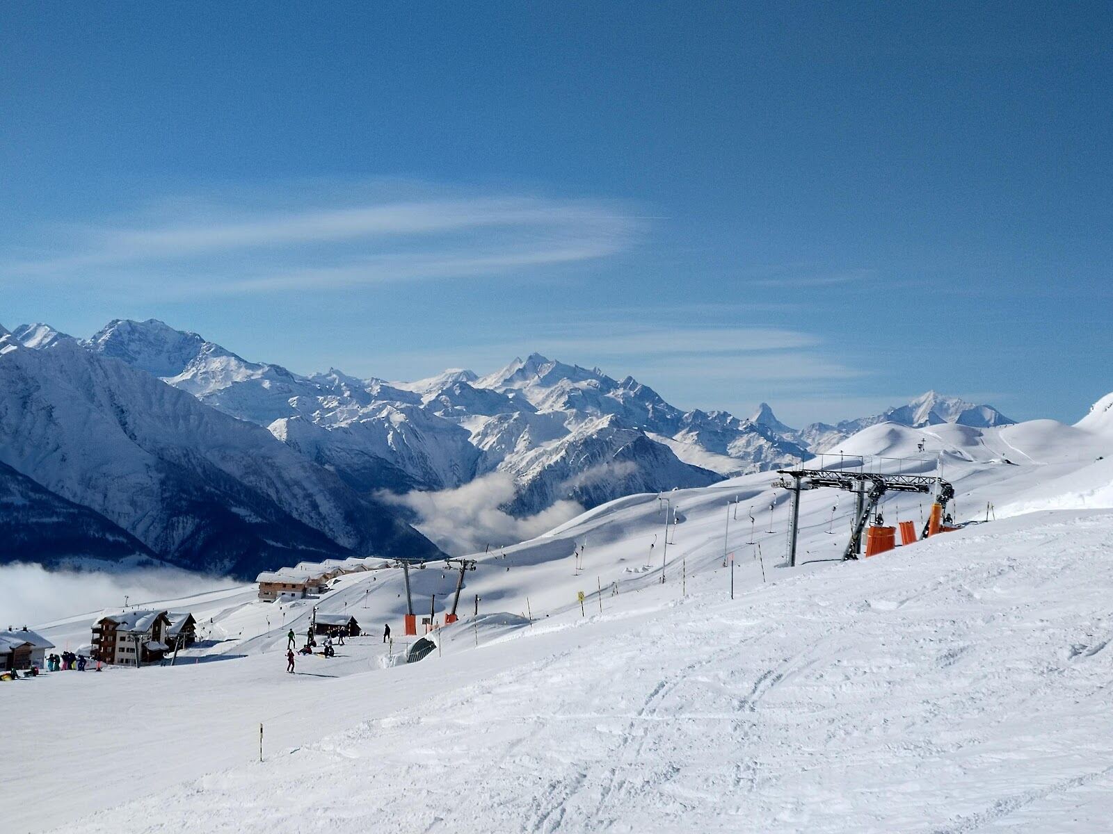 The car free village of Riederalp on the sunny plateau above the Great Aletsch Glacier