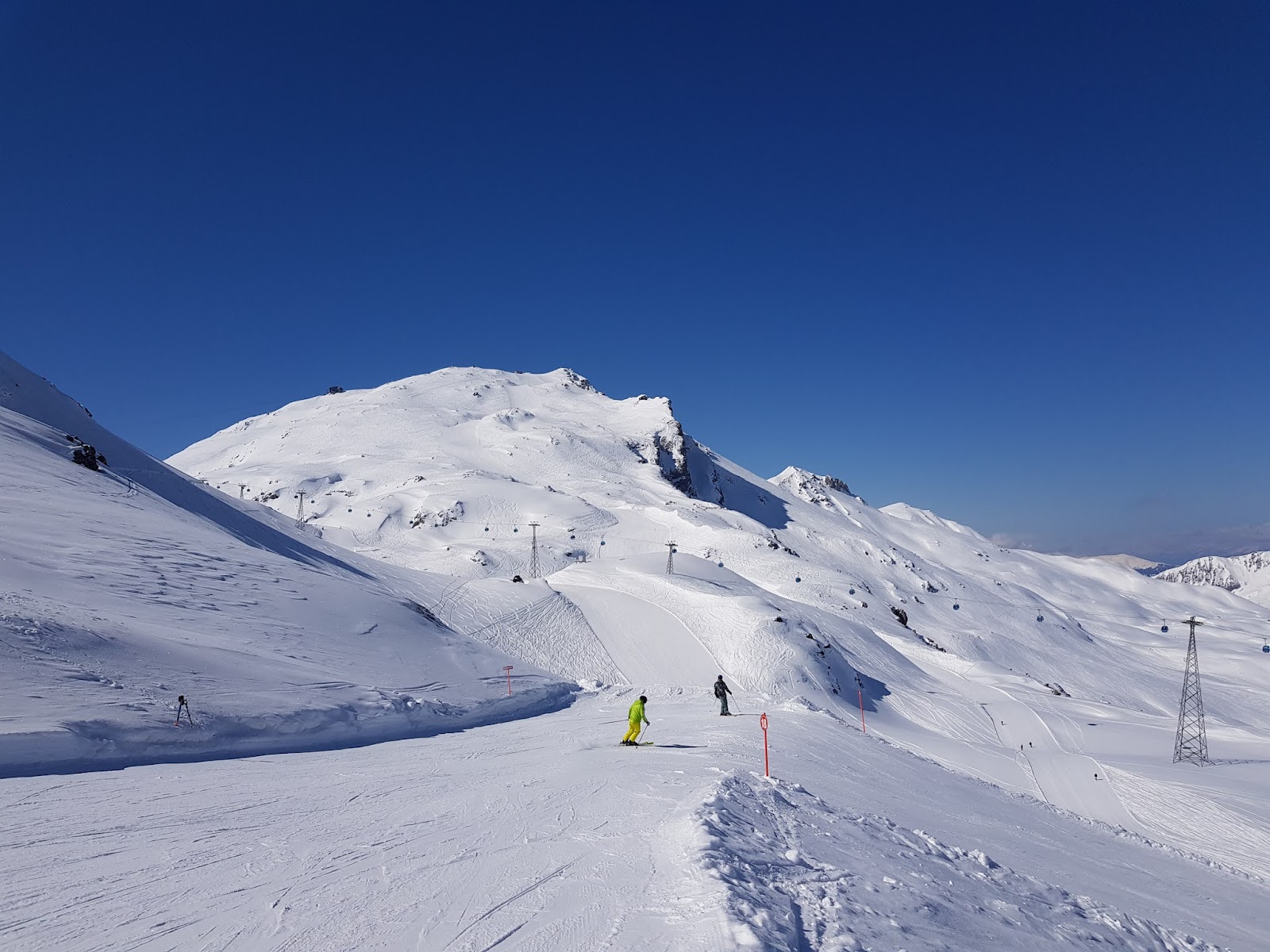 Snow covered terrain at Davos ski resort