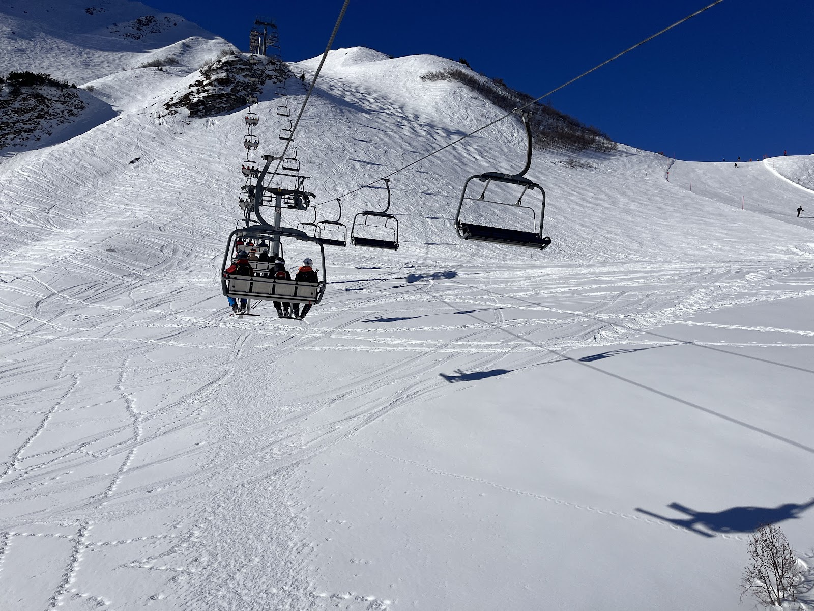 Snowy slopes linking Fellhorn and Kanzelwand across the border
