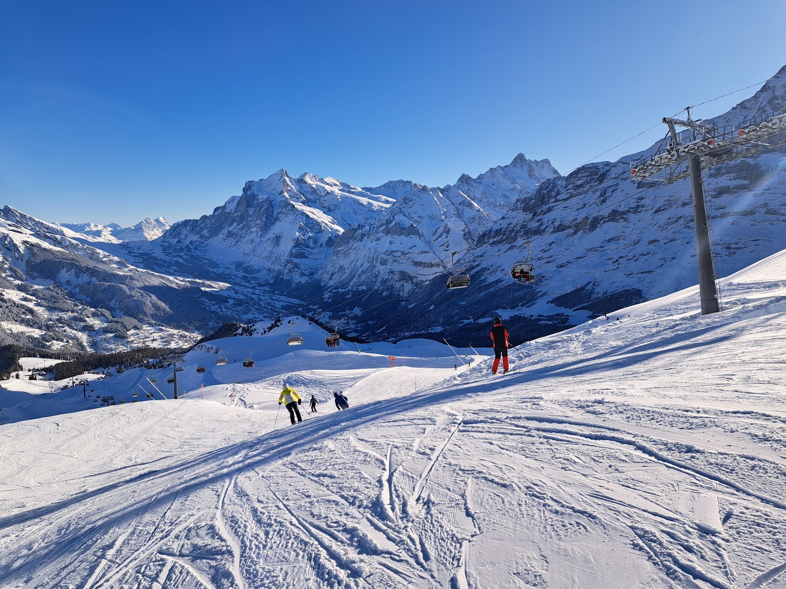 The Eiger Express gondola climbing toward the Eiger glacier above Grindelwald