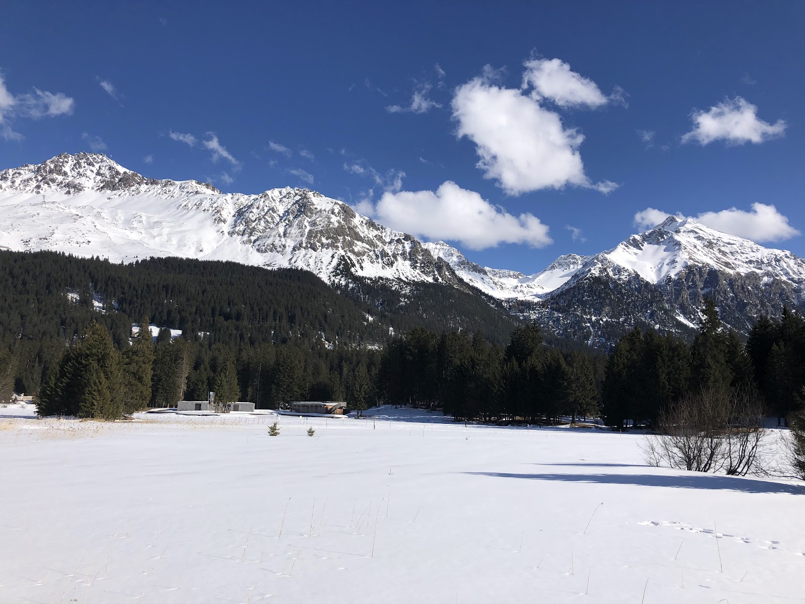 The Lenzerheide village and lake on a sunny winter day
