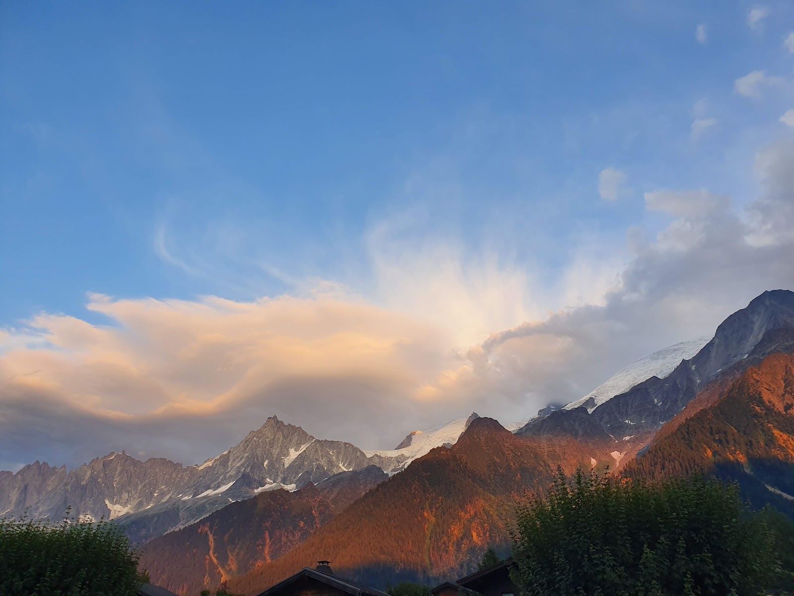View across the Chamonix valley to the Mont Blanc massif from the Les Houches slopes