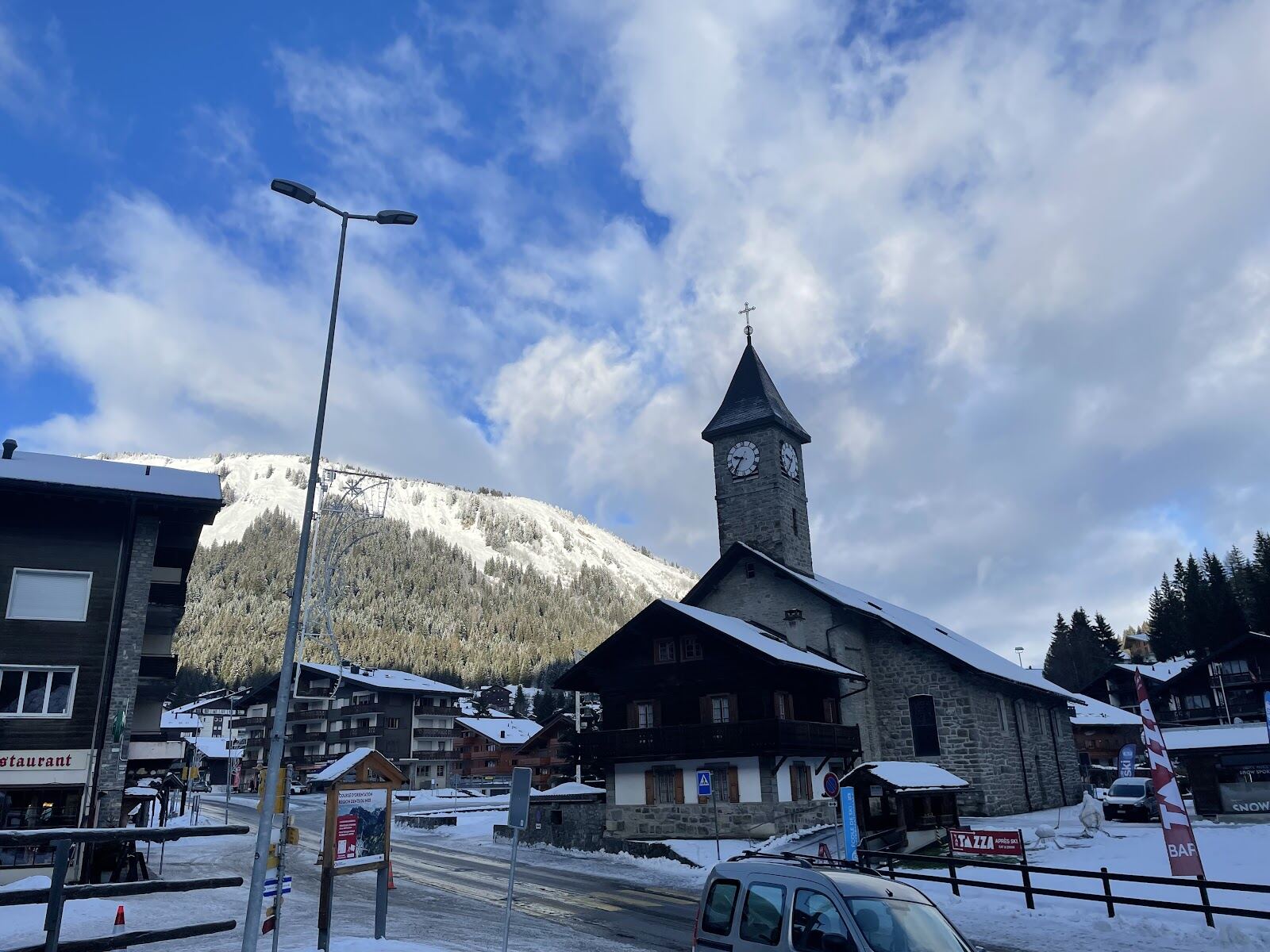 Wide gentle pistes above Morgins in the Portes du Soleil