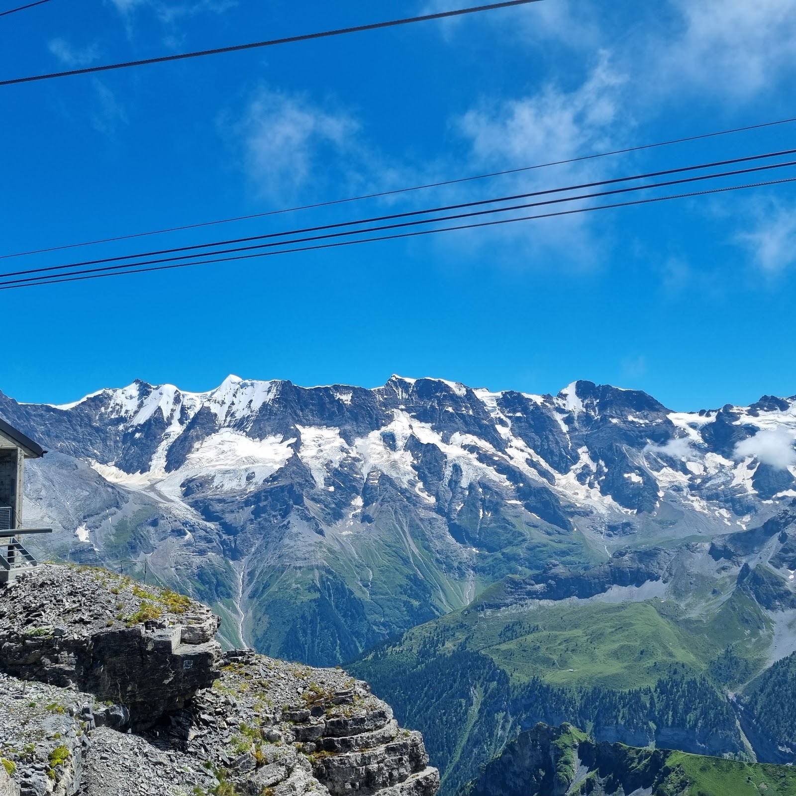 The Eiger Monch and Jungfrau seen across the valley from Murren
