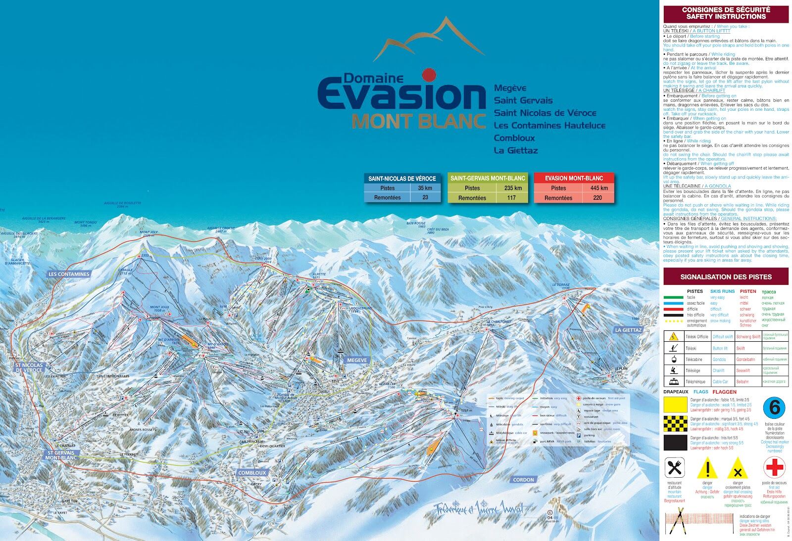 Sunny pistes on the Evasion Mont Blanc area above Saint Gervais