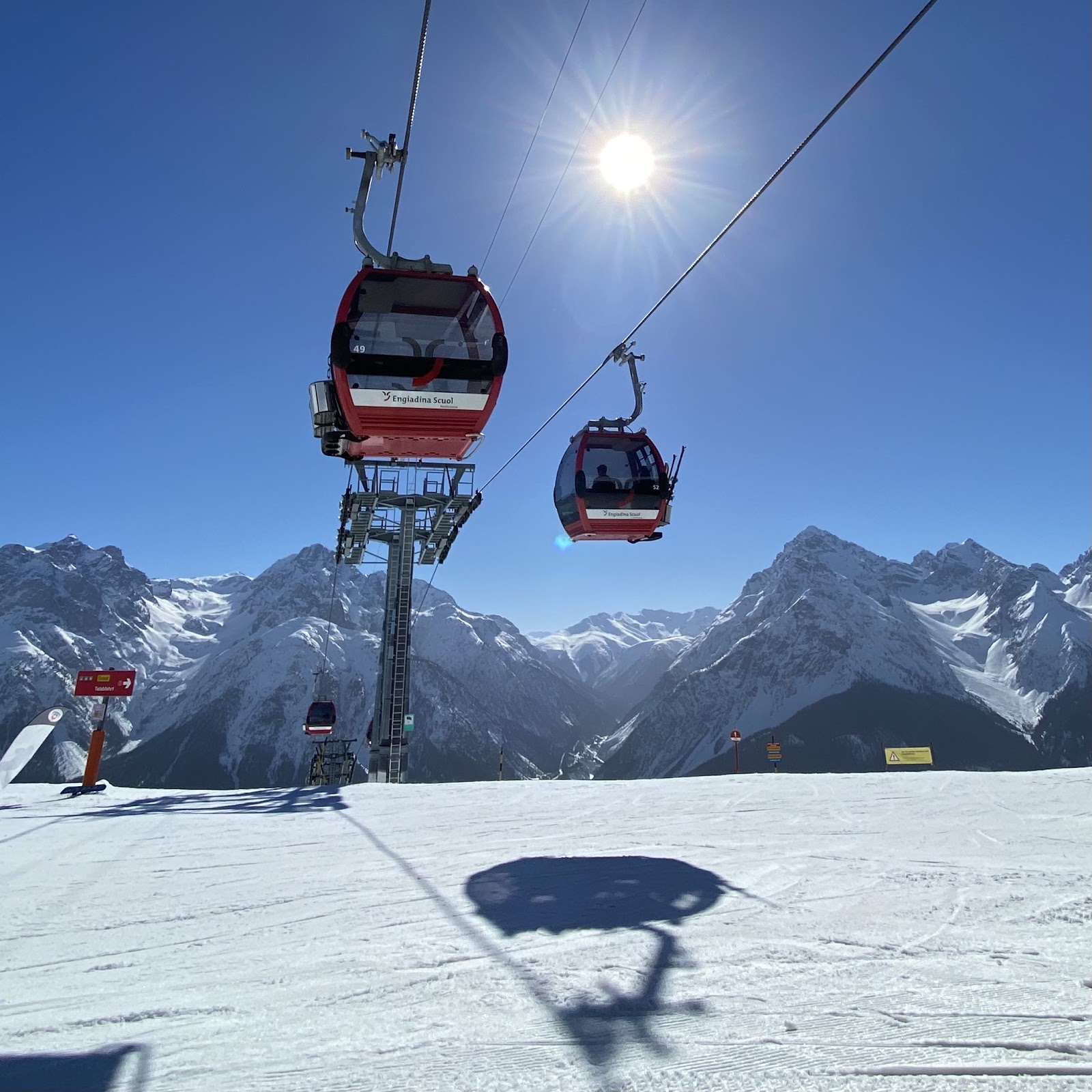 Empty groomed pistes in the Motta Naluns area above Scuol