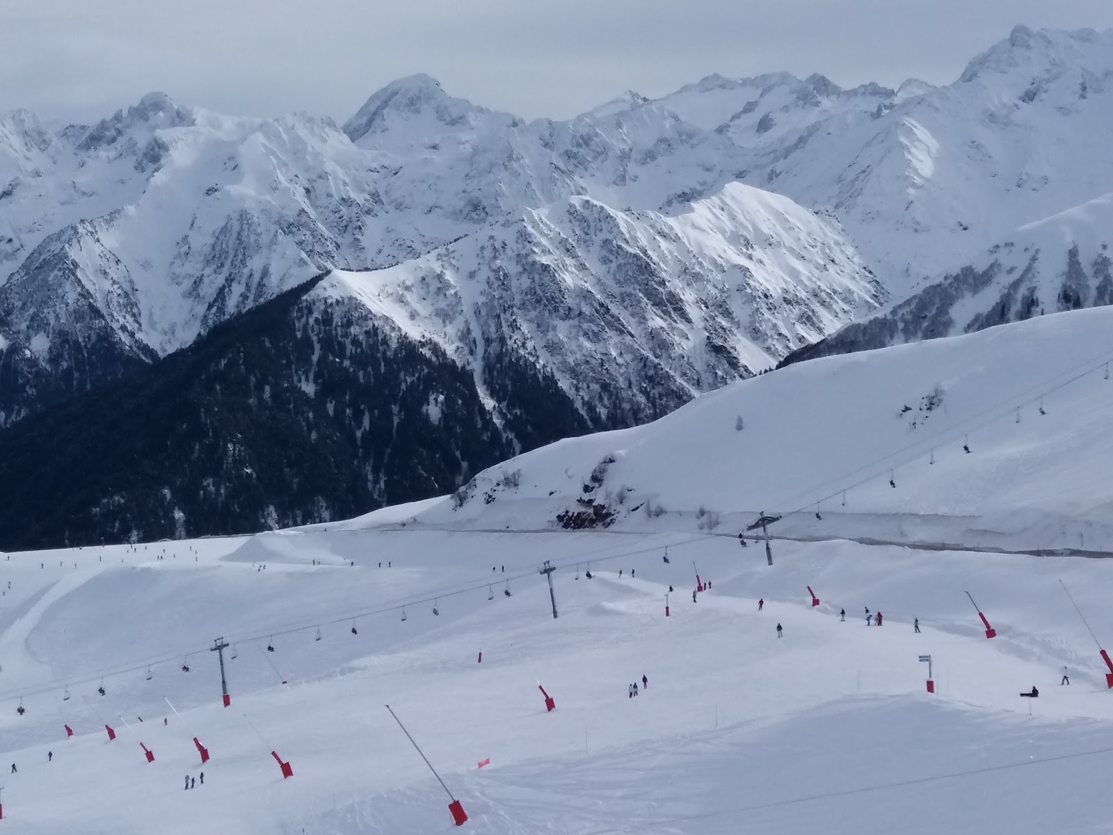 The lift station and historic building at Superbagneres in winter