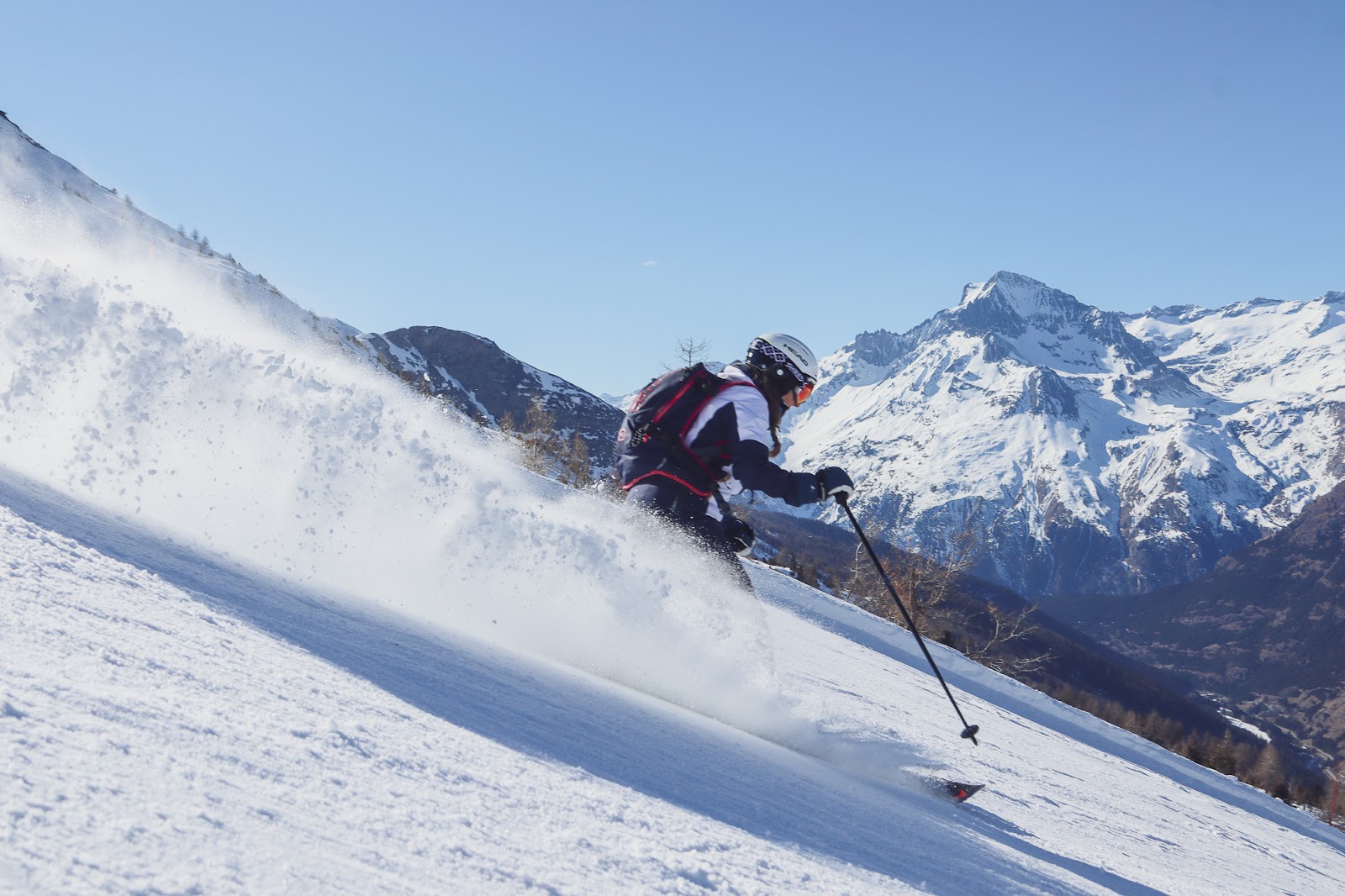 Snowy peaks of the Vanoise above the Val Cenis ski slopes