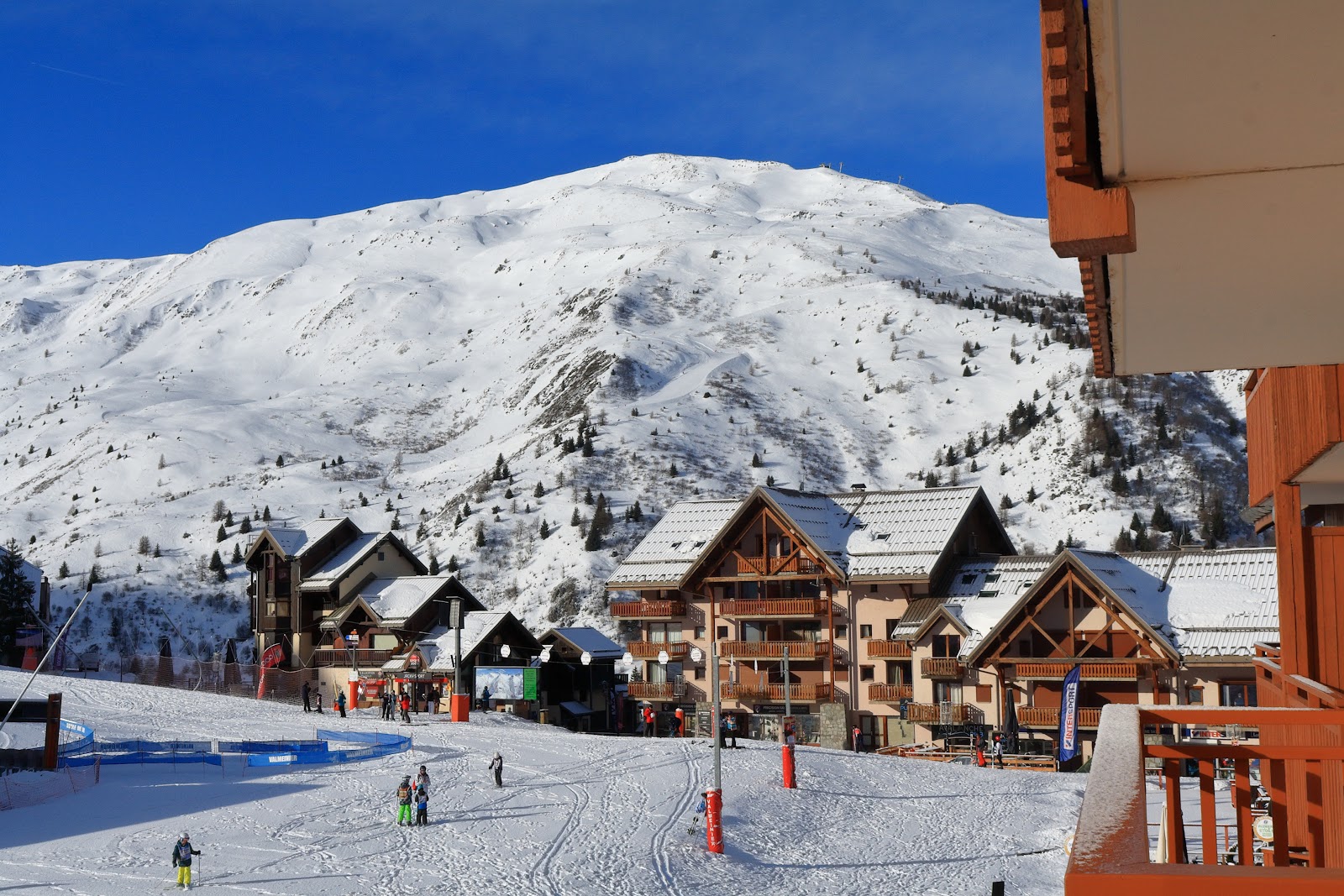 The quiet ski in ski out resort of Valmeinier in winter