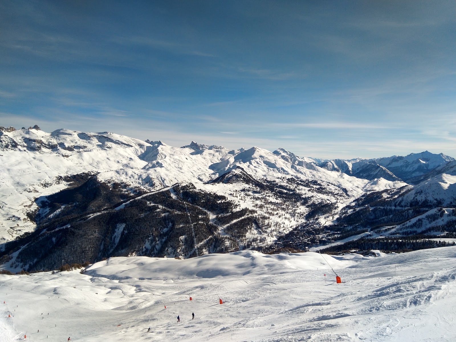 Sunny mountain terrace overlooking the southern French Alps at Vars