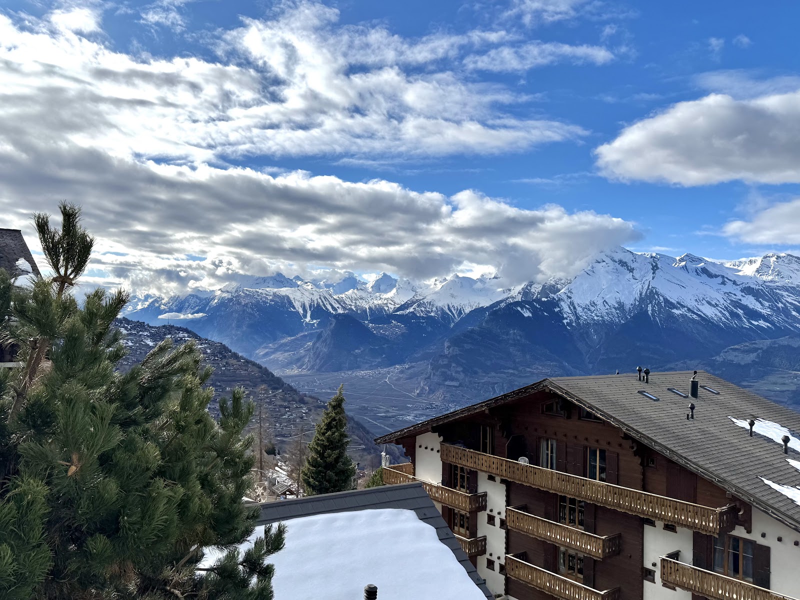 The sunny terrace village of Veysonnaz above the Rhone valley in Valais